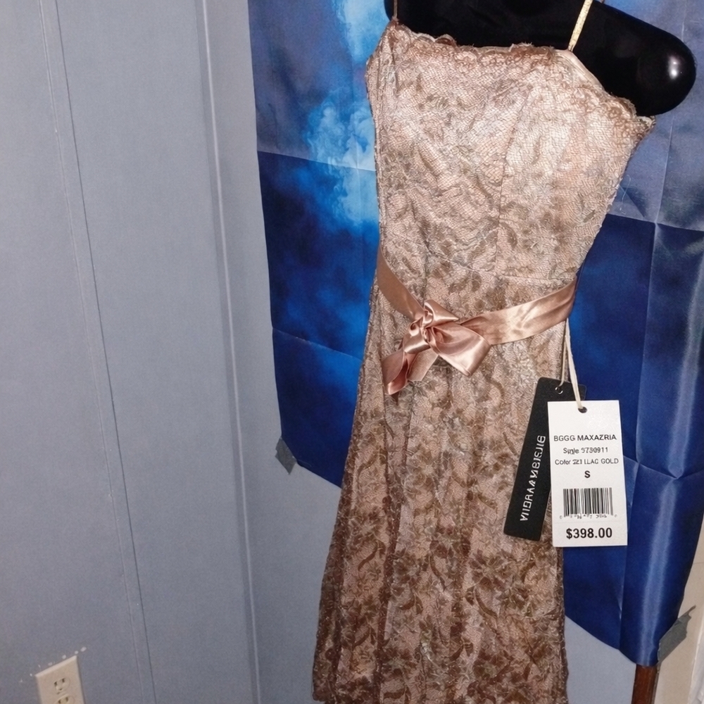 BCBGMaxAzria Strapless Dress in Gold and Brown